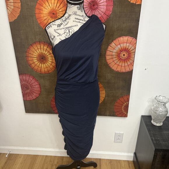 Love X Design One Shoulder Navy Blue Dress Body Con Elegant Evening Wear Sz L - Picture 1 of 5